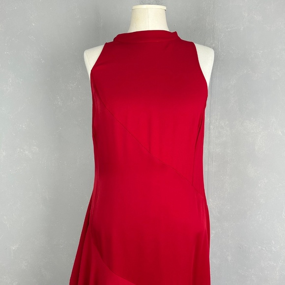 Antonio Berardi midi dress size 10 IT 46 red asymmetrical hem high neck ruffled - Picture 3 of 16